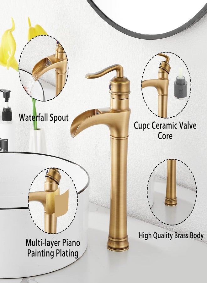 GGStudy Antique Brass Waterfall Bathroom Faucet GGStudy Single Handle One Hole Farmhouse Bathroom Vessel Sink Faucet Matching with Pop Up Drain - Image 5
